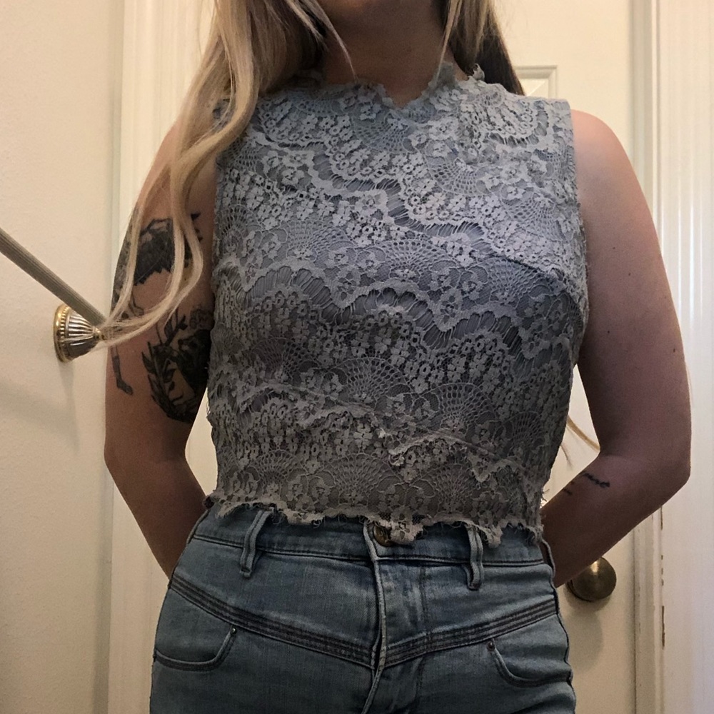Urban outfitters ice blue lace crop